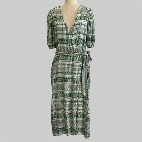 Ann Taylor Wrap Midi Dress Size 10 Shamrock Green Textured Career Office Brunch - Picture 16 of 16